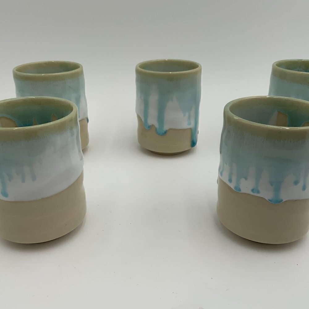Set of 5 Mino Ware Japan Pottery Yunomi Chawan Teacups Frost White/Glacier Blue - Picture 6 of 12